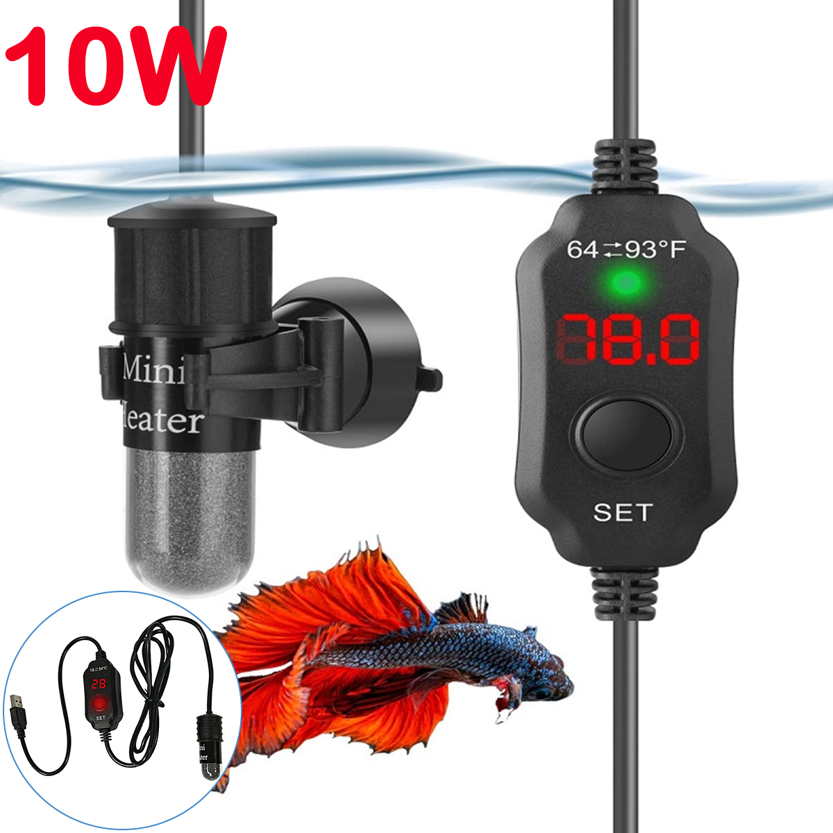 Fish Tank Heater - 10W Ayarlanabilir Akvaryum Isıtıcı Çubuk 18-34